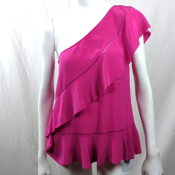 TRINA TURK LATANA ONE SHOULDER RUFFLED SILK BLOUSE - Picture 4 of 7